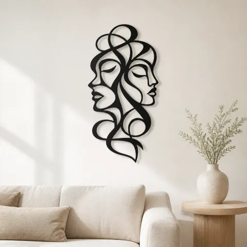 Abstract Face Fusion Metal Wall Art | Minimalist Woman Line Art