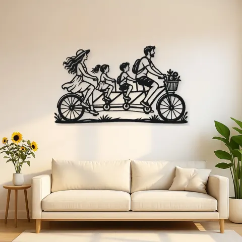 Family Bicycle Ride Metal Wall Art | Family Silhouette Decor