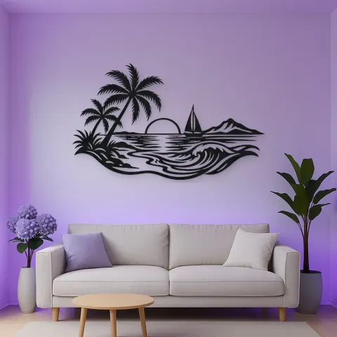 Vue alternative de Beach Palm Horizon Metal Wall Art | Coastal and Nautical Wall Decor