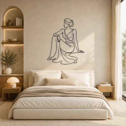 Vue alternative de Décoration murale en métal "Flux de Robe Assise" | Décor mural de figure de mode