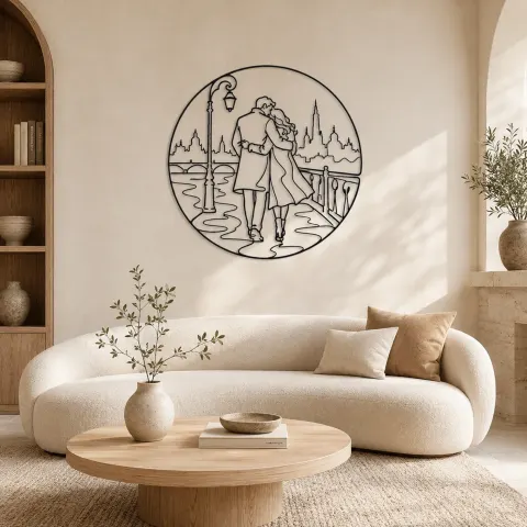 Décoration murale en métal Amoureux en Promenade en Ville | Décor Couple Romantique