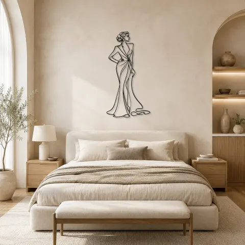 Vue alternative de Décoration murale en métal "Profil de robe de soirée" | Décor mural figure de mode