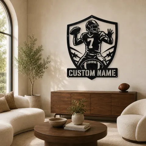 Décoration murale en métal personnalisée avec bouclier de quarterback numéro 7