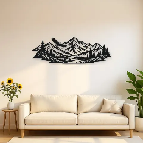 Eagle Ridge Mountain Metal Wall Art | Wildlife Silhouette Decor