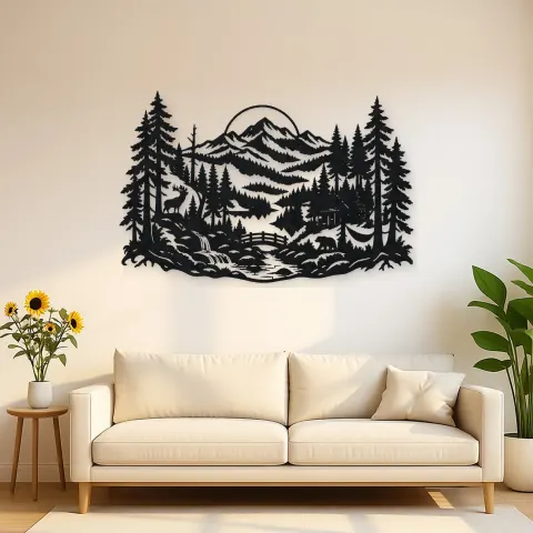 Misty Woodland Layers Metal Wall Art | Nature Silhouette Decor