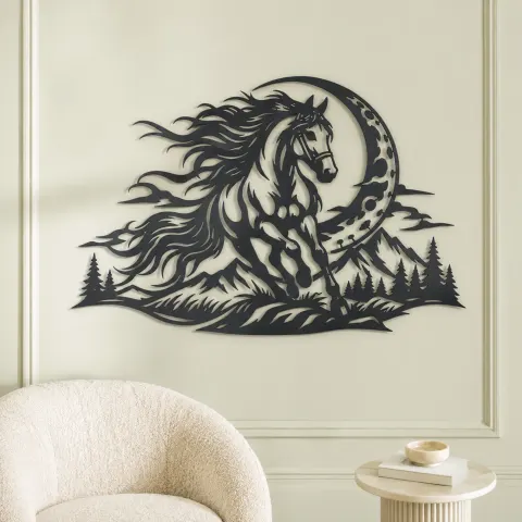 Vue alternative de Horse and Moon Arc Metal Wall Art | Equestrian Wall Decor