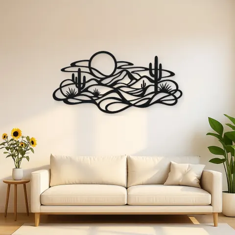 Layered Desert Curves Metal Wall Art | Nature Silhouette Decor