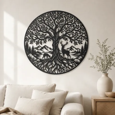 Tree with Deer Metal Wall Art | Wildlife Silhouette Decor