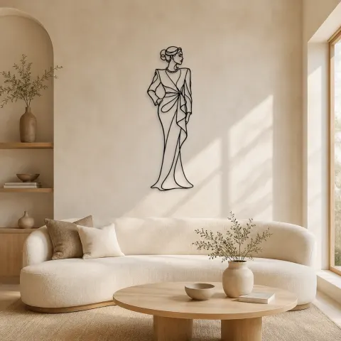Décoration murale en métal "Modèle à encolure perlée" | Décor mural figure de mode