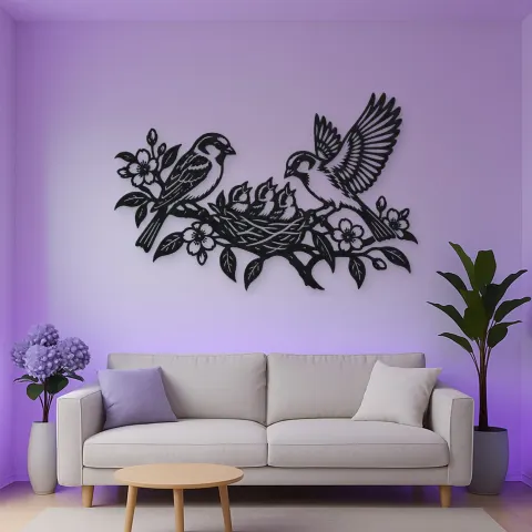 Sparrow Family Metal Wall Art | Wildlife Silhouette Decor alternative Ansicht