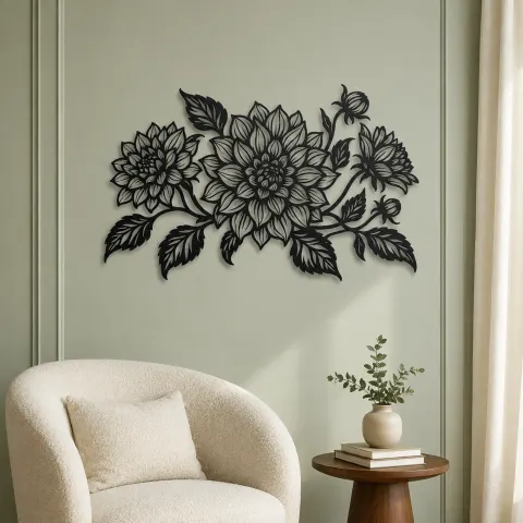 Vue alternative de Dahlia Bloom Metal Wall Art | Botanical Metal Wall Decor