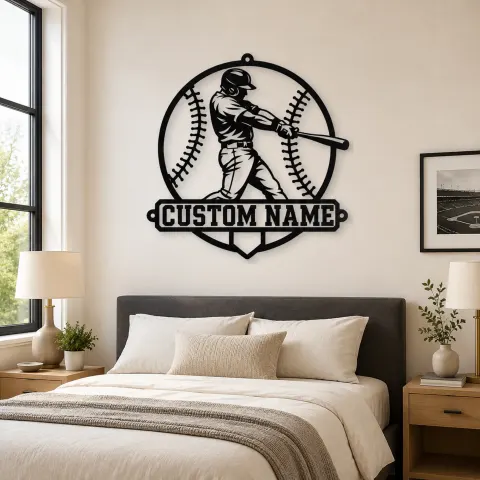 Vue alternative de Décoration murale en métal personnalisée - Batteur de baseball balle cousue