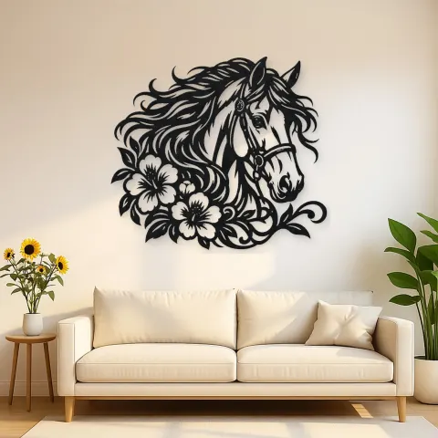 Horse Head Floral Metal Wall Art | Equestrian Wall Decor