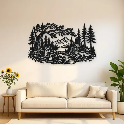 Fox beneath the Trees Metal Wall Art | Wildlife Silhouette Decor