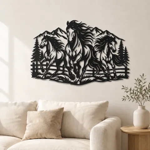 Three Horse Herd Metal Wall Art | Equestrian Wall Decor