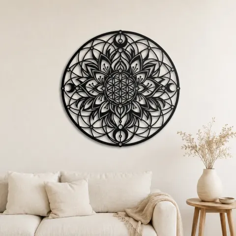 Sacred Geometry Flower Metal Wall Art | Botanical Metal Wall Decor