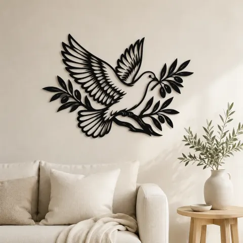 Dove Olive Branch Metal Wall Art | Wildlife Silhouette Decor