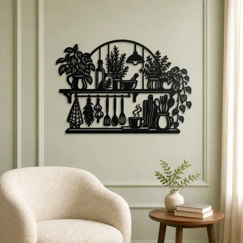 Vue alternative de Kitchen Herb Shelf Metal Wall Art | Cozy Home Metal Decor