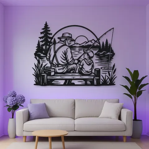Grandfather Grandson Fishing Metal Wall Art | Family Silhouette Decor alternative Ansicht