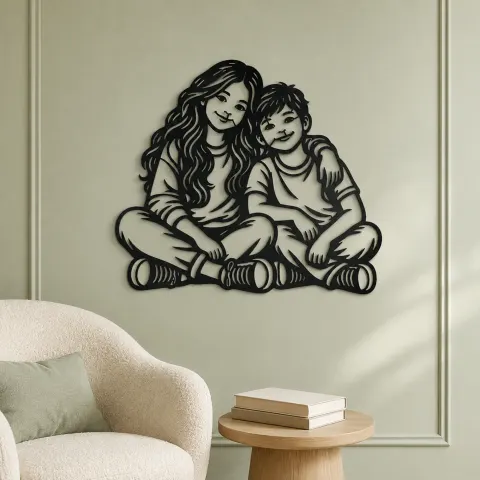 Vue alternative de Siblings Side by Side Metal Wall Art | Family Silhouette Decor