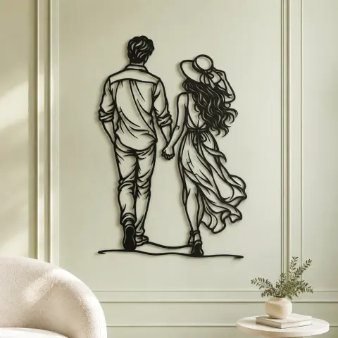 Vue alternative de Hand in Hand Stroll Metal Wall Art | Romantic Couple Decor
