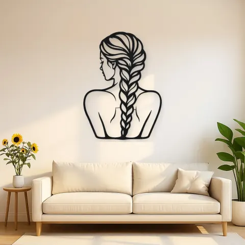 Braided Hair Muse Metal Wall Art | Minimalist Woman Line Art
