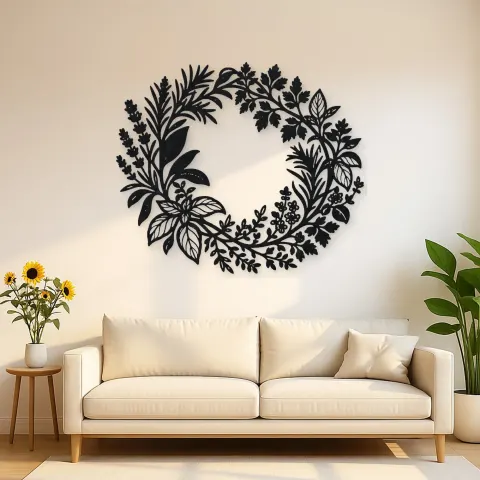 Herb Kitchen Wreath Metal Wall Art | Cozy Home Metal Decor