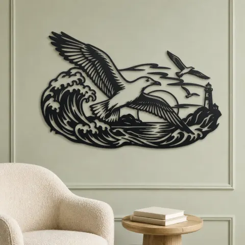 Vue alternative de Seagull Wave Flight Metal Wall Art | Coastal and Nautical Wall Decor