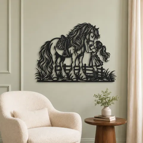 Vue alternative de Pony and Child Metal Wall Art | Equestrian Wall Decor