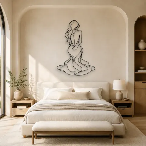 Vue alternative de Décoration murale en métal Long Hair Back Pose | Décor mural figure féminine