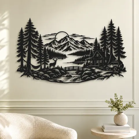 Vue alternative de Endless Evergreen Horizon Metal Wall Art | Nature Silhouette Decor
