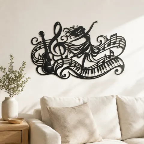 Dancing Treble Flow Metal Wall Art | Music Room Wall Decor