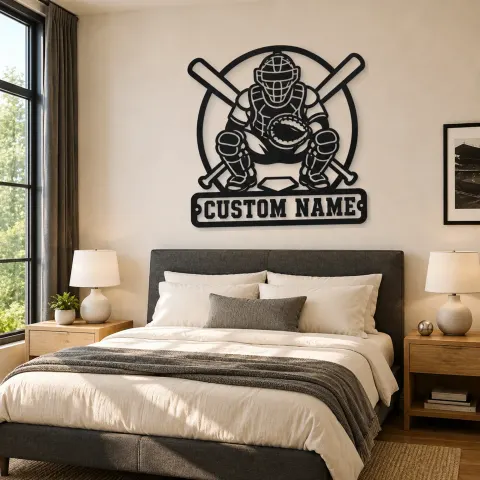 Vue alternative de Décoration murale en métal personnalisée - Receveur de baseball crosses de bâtons