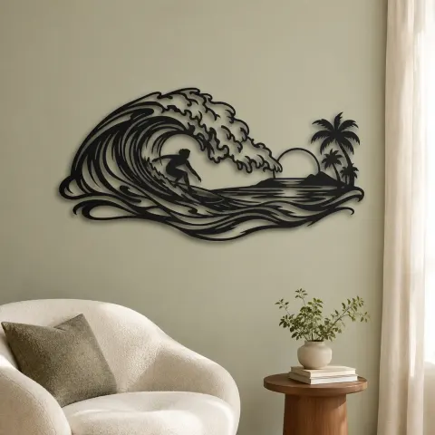 Vue alternative de Surfer on the Curl Metal Wall Art | Coastal and Nautical Wall Decor