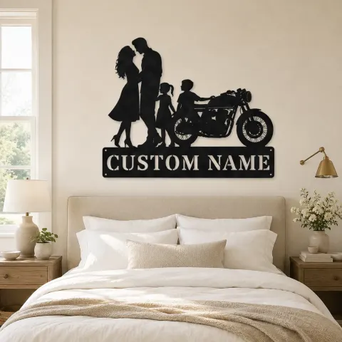 Vue alternative de Décoration murale en métal personnalisée pour famille de quatre en moto classique