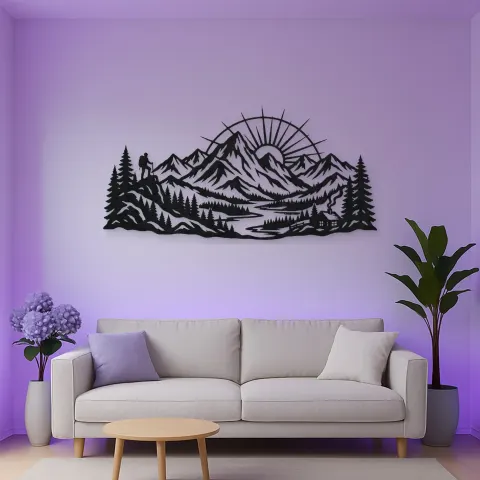 Vista alternativa de Mountain Sunrise Arc Metal Wall Art | Nature Silhouette Decor