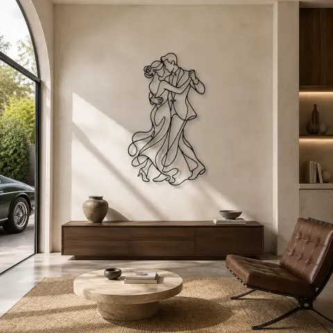 Décoration murale en métal danse en étreinte rapprochée | Décor couple romantique