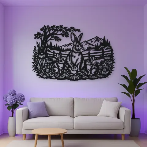 Vue alternative de Rabbit Meadow Metal Wall Art | Wildlife Silhouette Decor