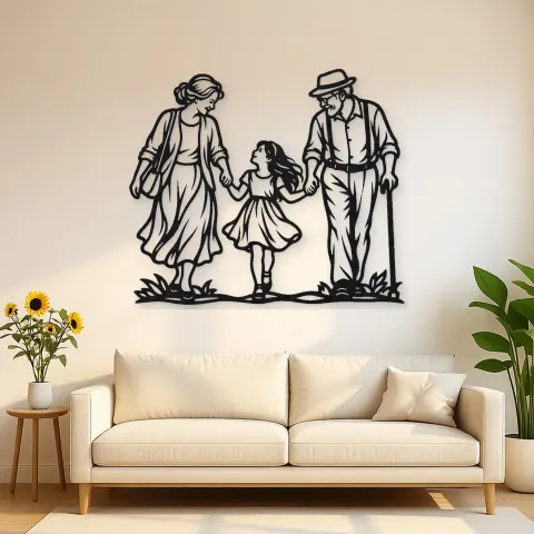 Grandparents Grandchild Metal Wall Art | Family Silhouette Decor
