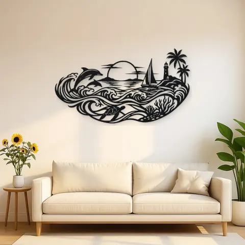 Endless Blue Horizon Metal Wall Art | Nature Silhouette Decor