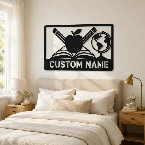Vue alternative de Décoration murale en métal personnalisée Enseignant avec Livre et Pomme