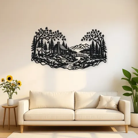 Autumn Woodland Flow Metal Wall Art | Nature Silhouette Decor