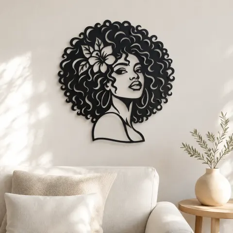 Afro Silhouette Face Metal Wall Art | Minimalist Woman Line Art