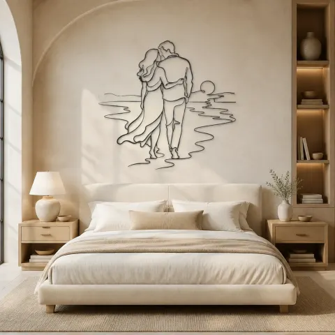Vue alternative de Décoration murale en métal "Promenade sur la Plage" | Décor pour Couple Romantique