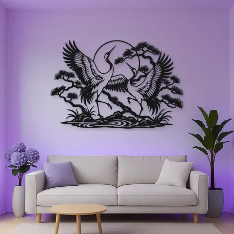 Vue alternative de Crane Dance Metal Wall Art | Wildlife Silhouette Decor