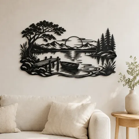 Calm Lake Ripples Metal Wall Art | Nature Silhouette Decor
