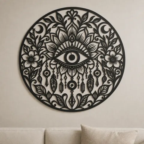 Evil Eye Floral Metal Wall Art | Spiritual Boho Metal Decor