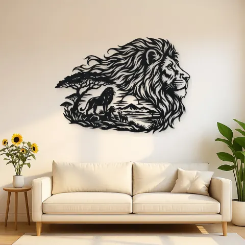 Lion Head Flow Metal Wall Art | Wildlife Silhouette Decor