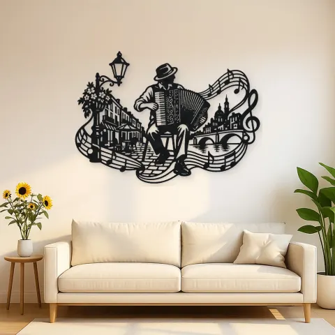 Accordion Street Music Metal Wall Art | Music Room Wall Decor