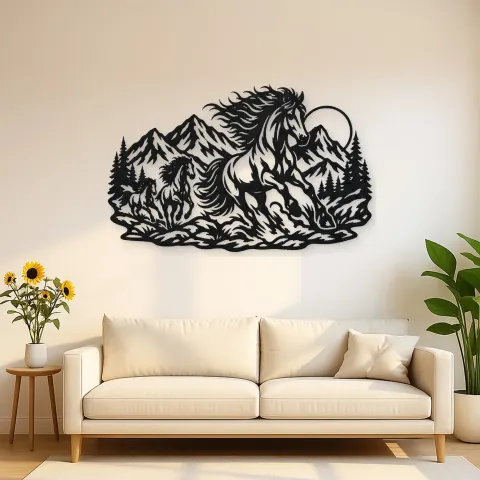 Wild Mustang Mountains Metal Wall Art | Equestrian Wall Decor